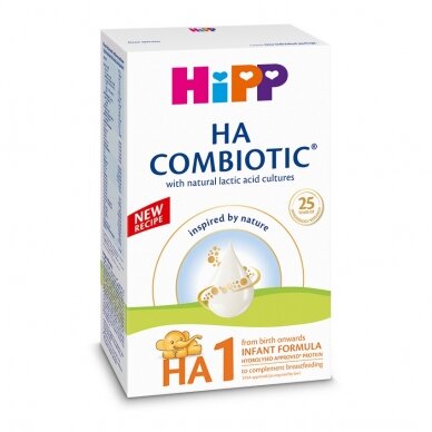 HiPP HA1 Combiotic® pradinio maitinimo mišinys, iš baltymų  hidrolizato kūdikiams nuo gimimo